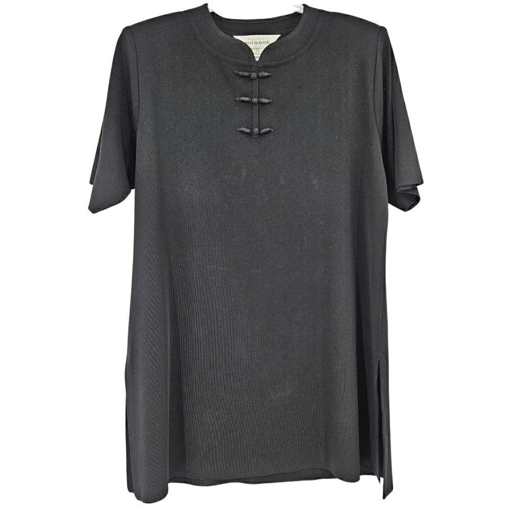Misook Black Acrylic Knit Tunic Top Black Women’s Size M Relaxed Fit Minimalist